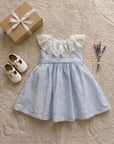 Embroidered Ruffle Blue Dress
