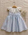 Embroidered Ruffle Blue Dress