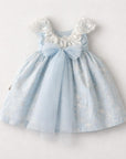 Embroidered Ruffle Blue Dress