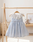 Embroidered Ruffle Blue Dress