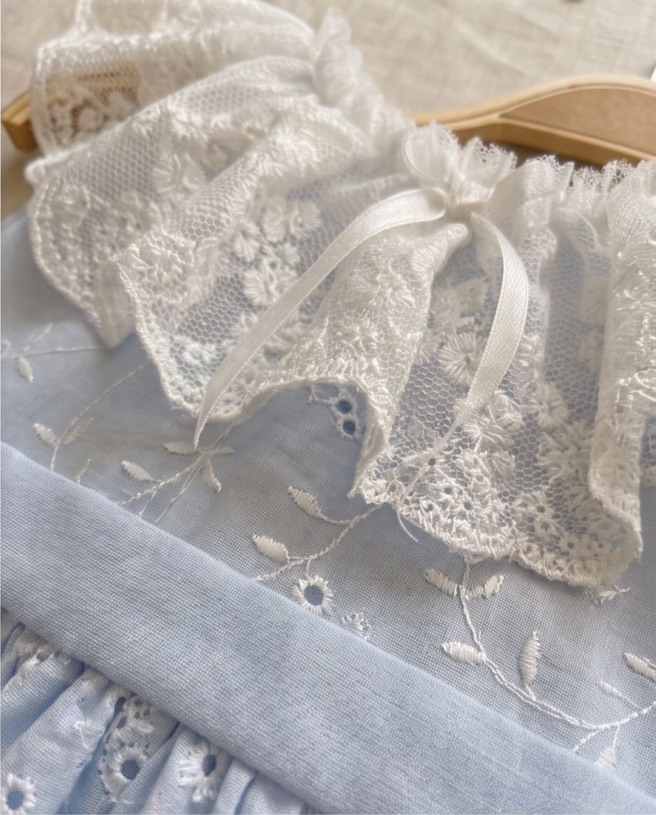 Embroidered Ruffle Blue Dress