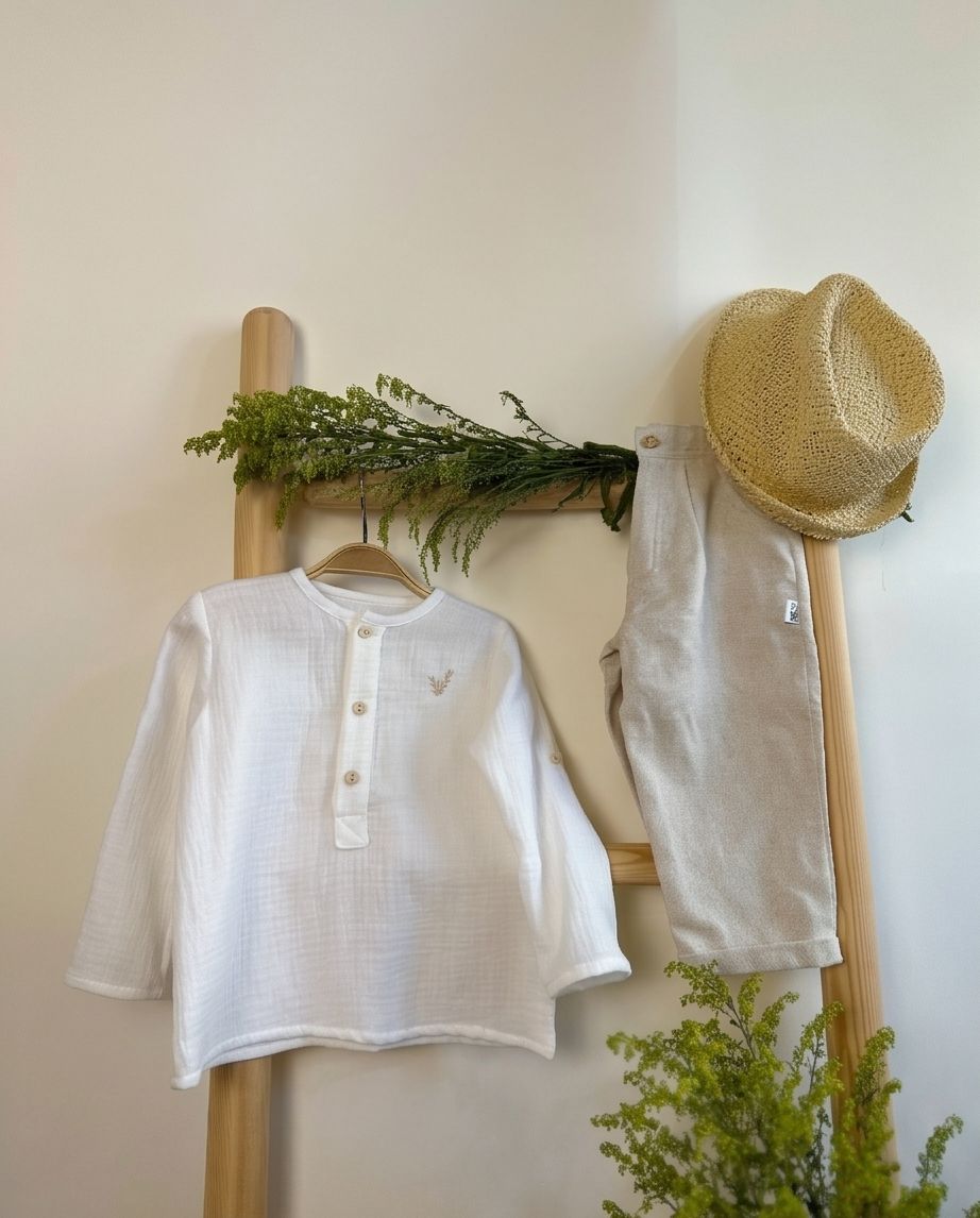 Linen Band Collar Shirt